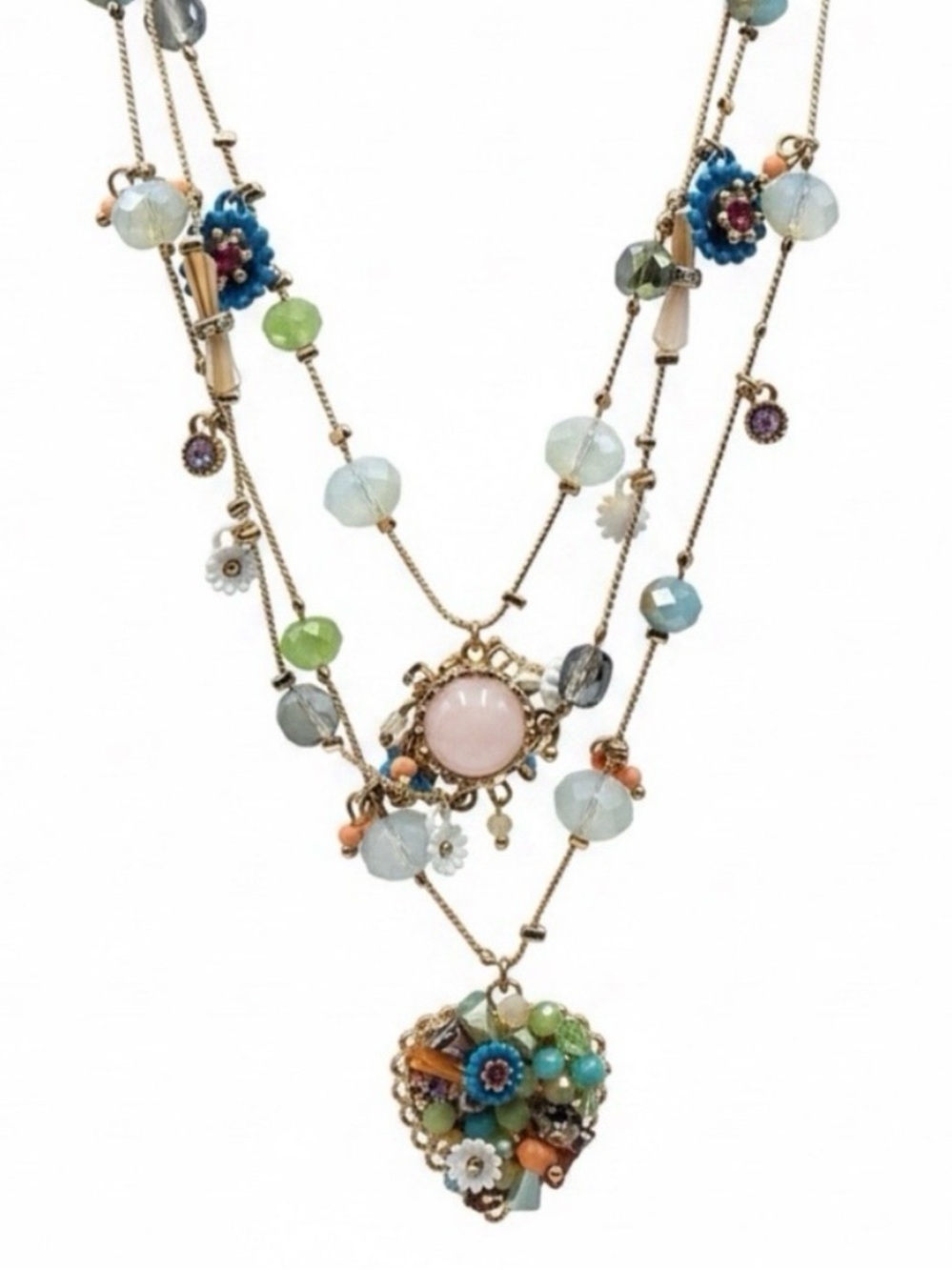 Betsey Johnson Gold-Tone Multicolor Beaded Layered Necklace
